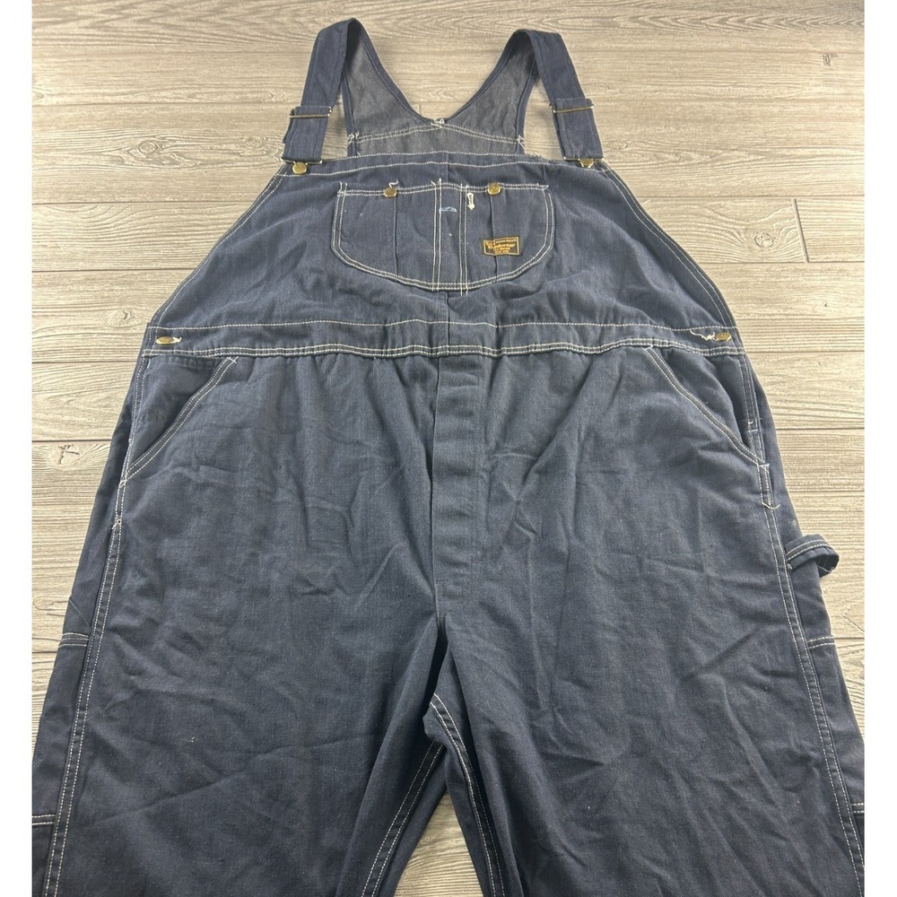 VINTAGE Sears Bib Overalls Mens Tradewear Perma-Prest Union Made Denim 70s Read